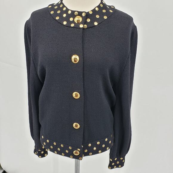 St. John‎ Vintage Black & Gold Cardigan Jacket Santana Knit 1980s Size 8 - Picture 1 of 16